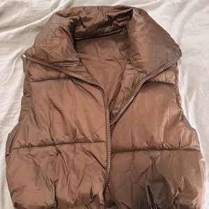 Womens cropped brown puffer vest